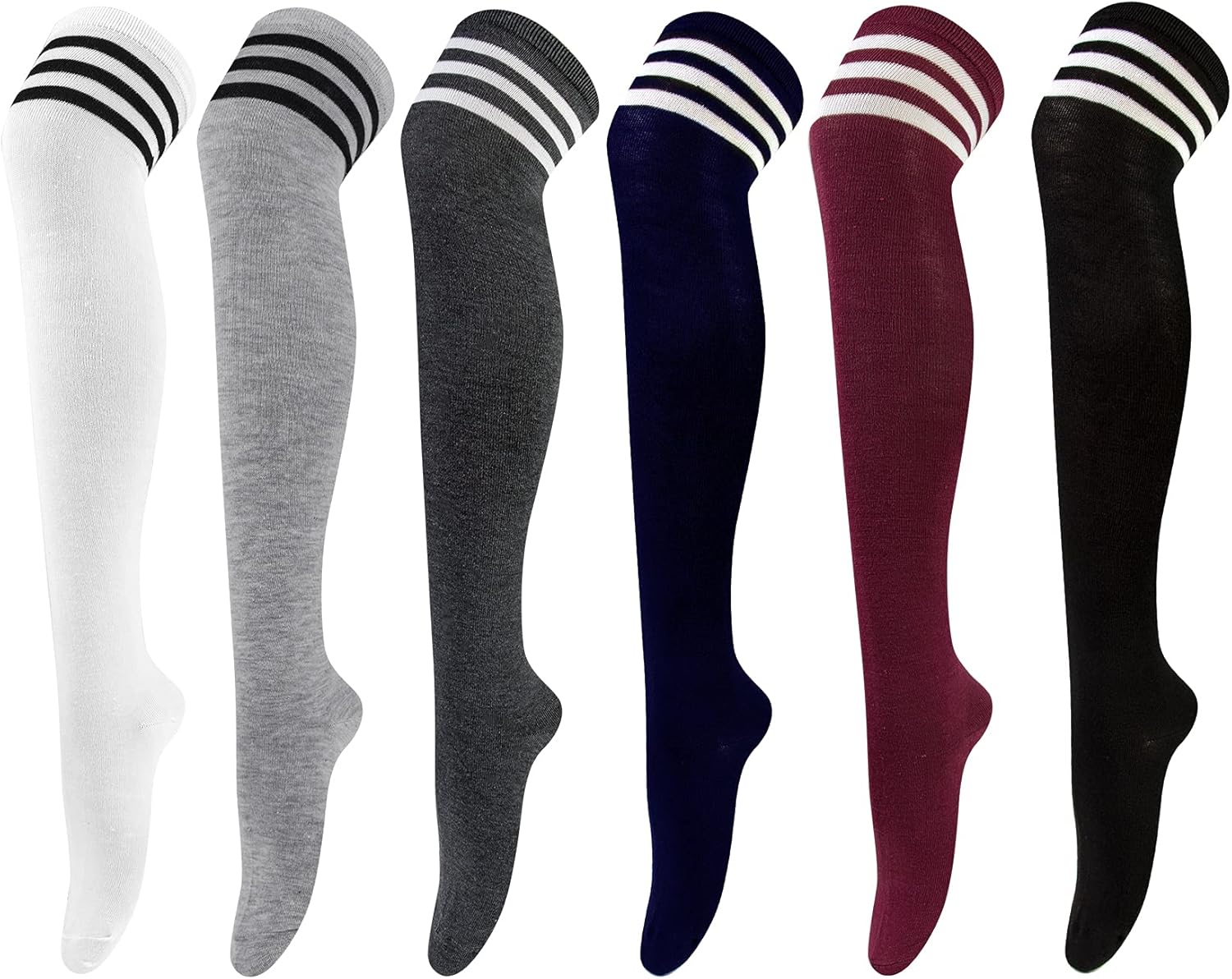 6 Pairs Knee High Sock Women Over Knee Thigh Socks for Girls Ladies Long Boot St...
