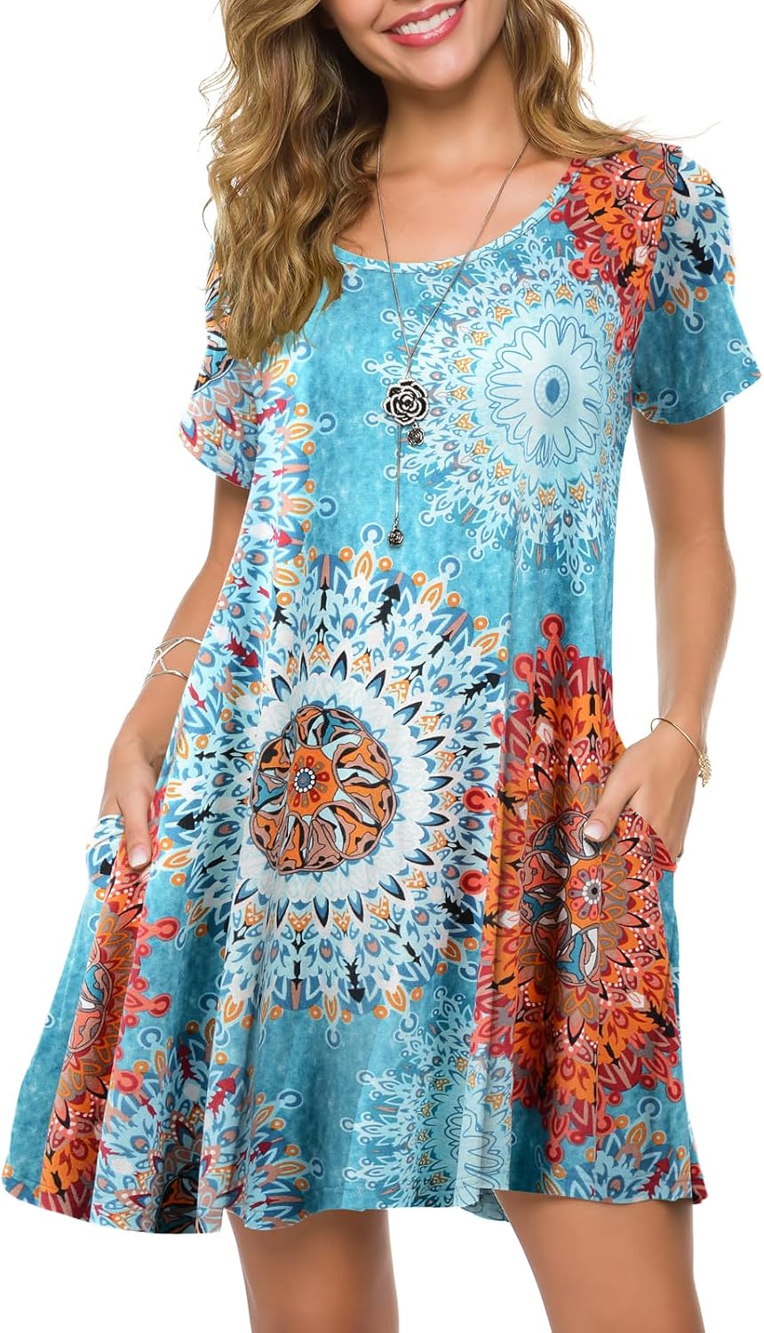 ZENNILO Plus Size Casual T Shirt Dresses for Women Flowy Swing Tunic Dress Pocke...