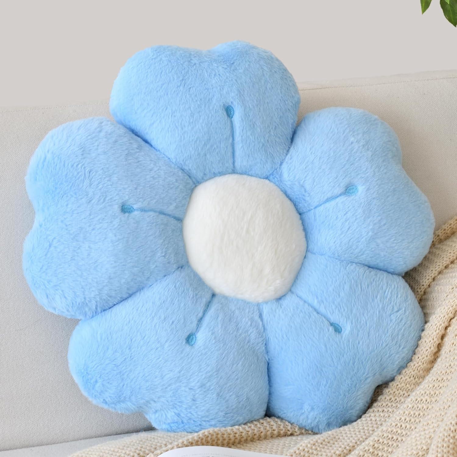 Flower Shaped Pillow, Cute Decorative Throw Pillow with Soft Artificial Rabbit F...