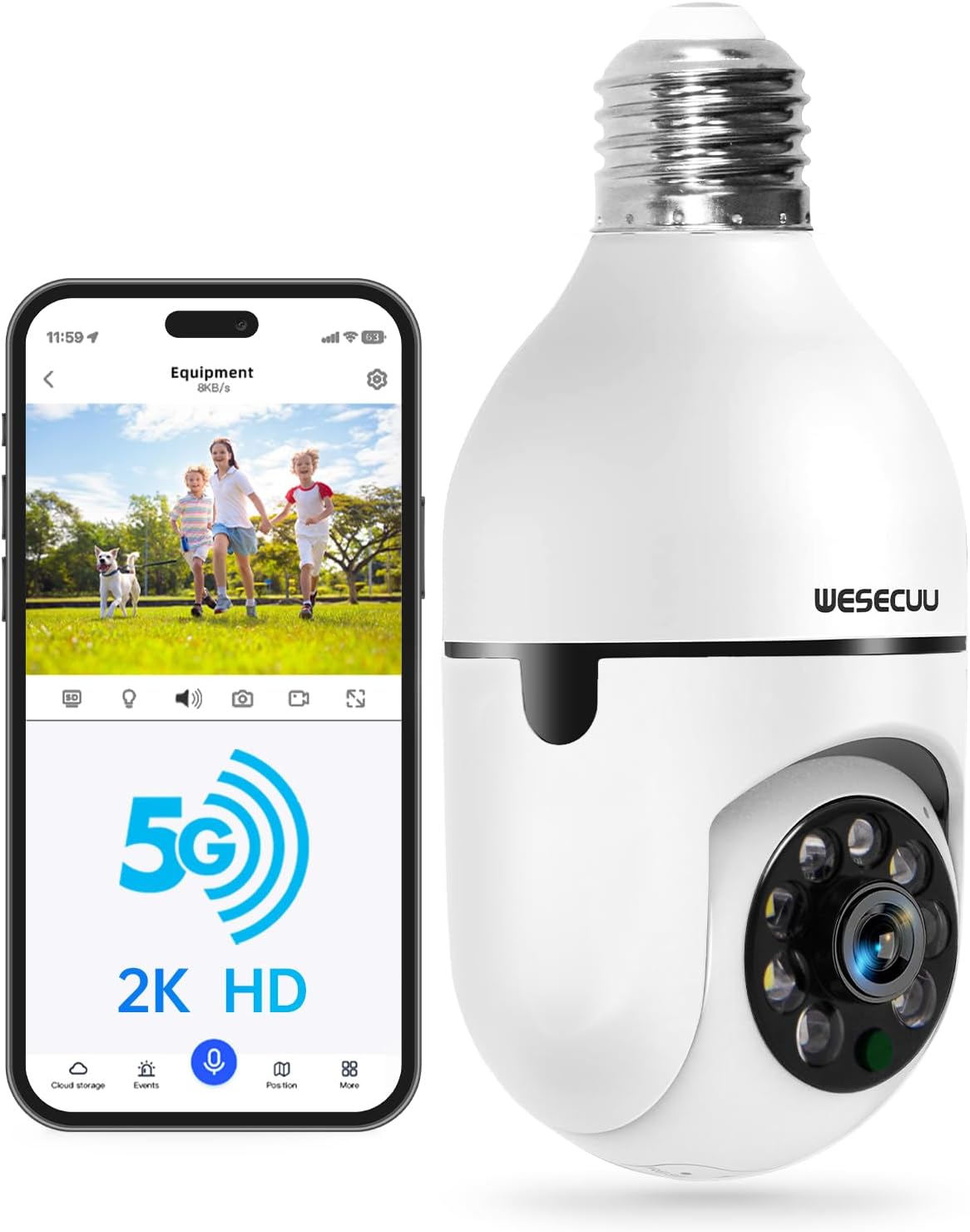 WESECUU Light Bulb Security Camera -5G& 2.4GHz WiF...