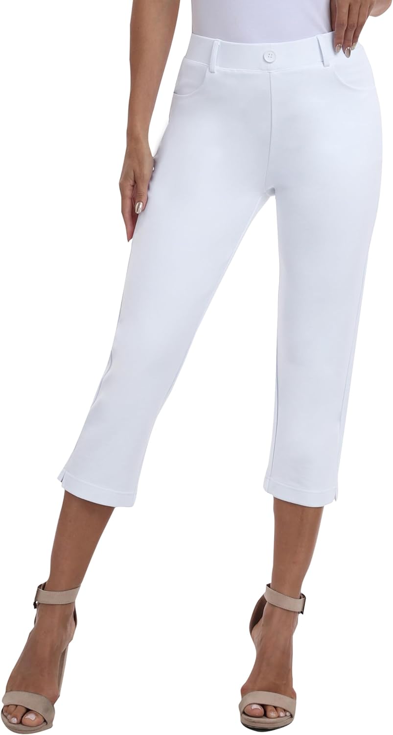 MoFiz Women's Capri Pants Summer Business Casual Pull-On Dressy Golf Cropped Pan...