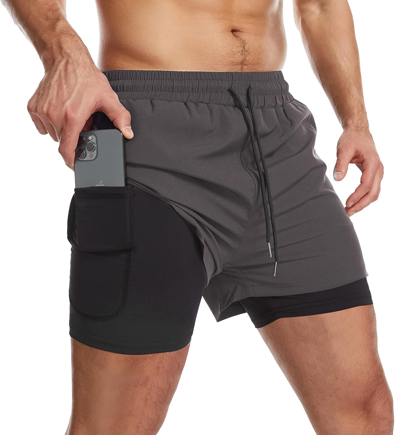 Danfiki Men Running Shorts Men's Shorts Workout with Phone Pocket 2 in 1 Gym Tra...