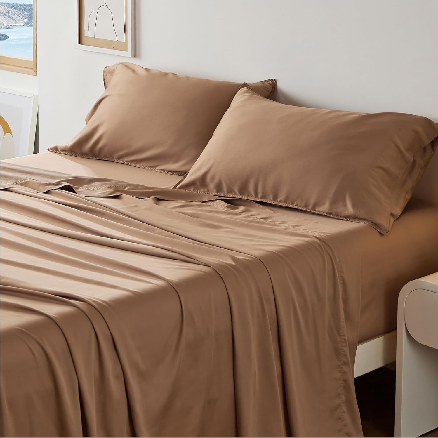Bedsure Lyocell Cotton Sheet Set - Cooling Sheets for Queen Size Bed Set, Silky,...