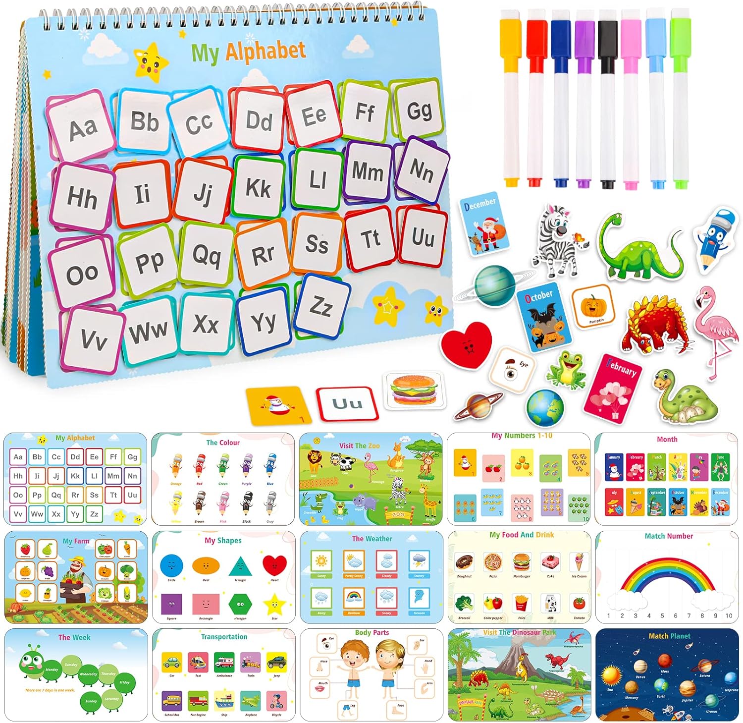 DINORUN Montessori Toys Busy Book for Toddlers 30 Themes Toddler Toys Preschool...