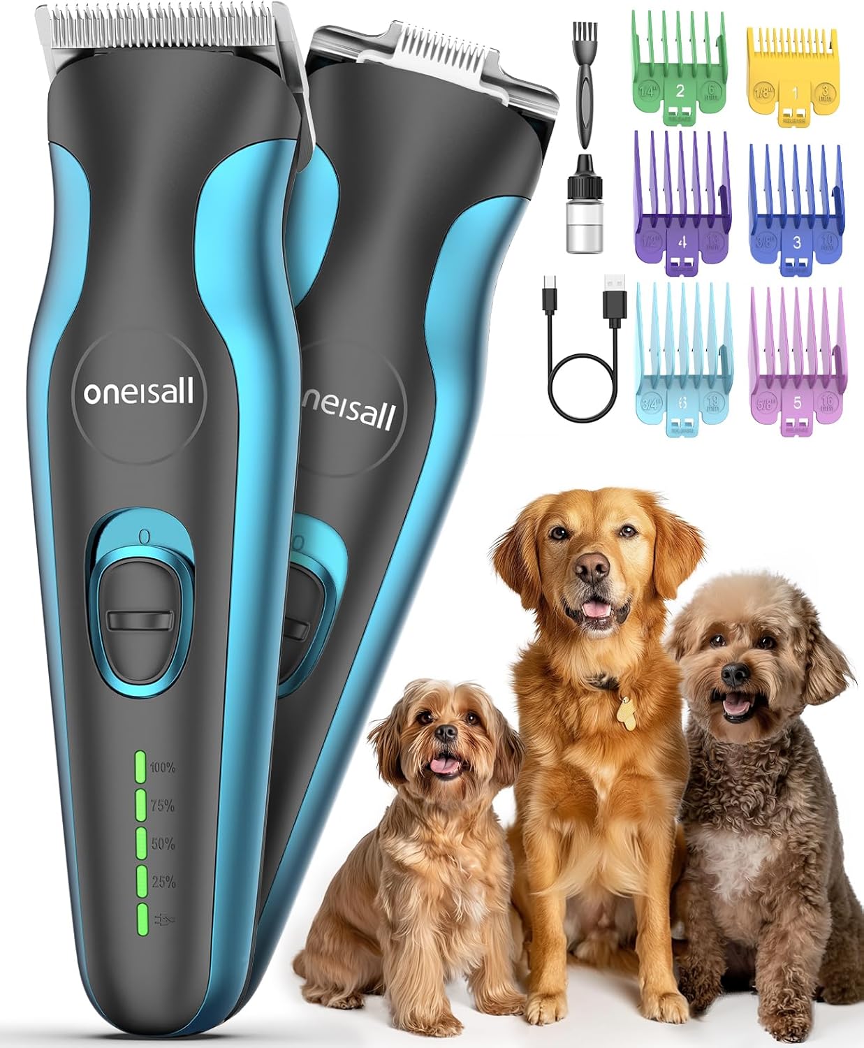 oneisall 2 in 1 Dog Clippers Grooming and Paw Trimmer, Cordless 50dB Quiet Recha...