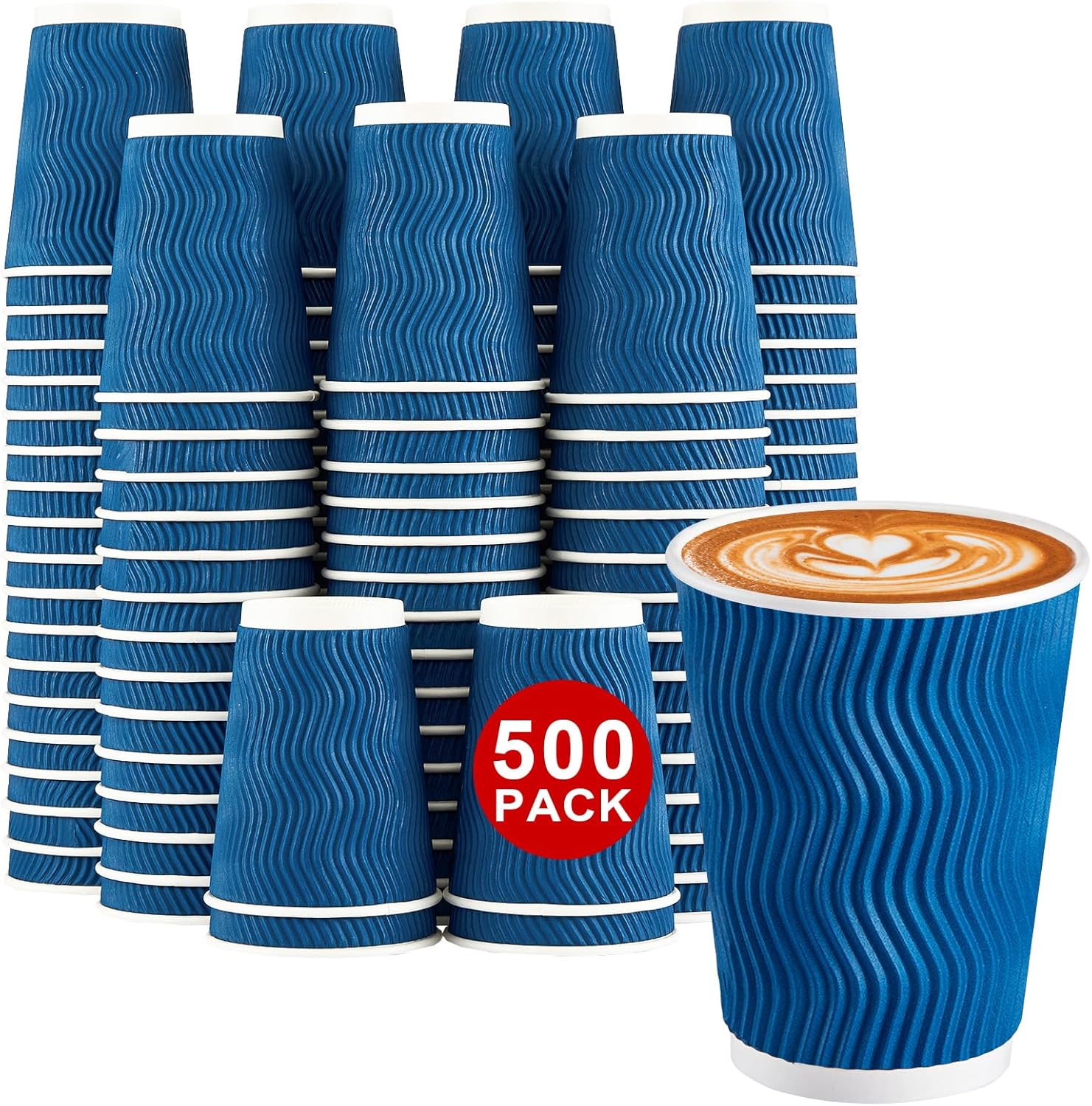 Lamosi 500-Count 12 oz Insulated Paper Coffee Cups Bulk, Disposable Corrugated C...
