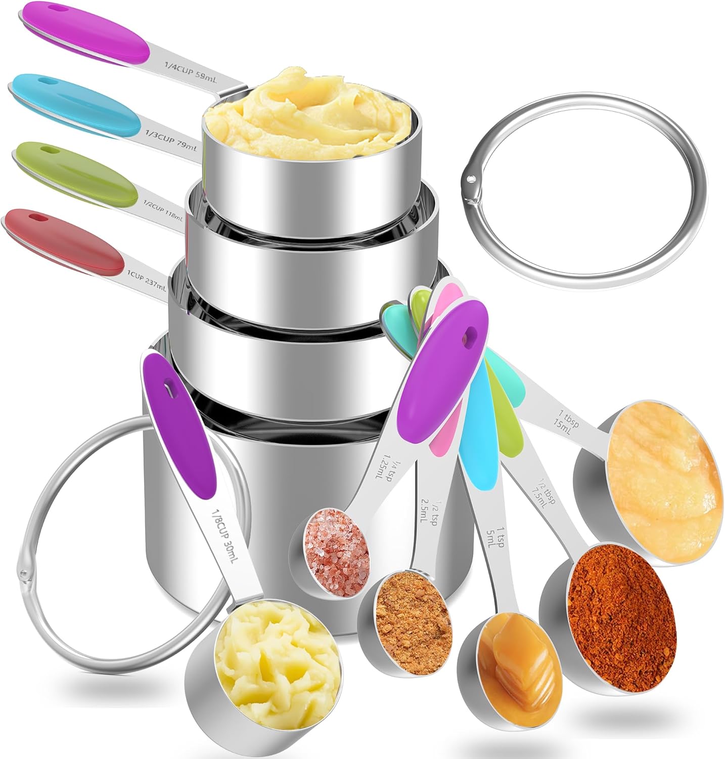 Measuring Cups and Spoons Set, 10 Pieces Stainless Steel Measuring Cups Measurin...