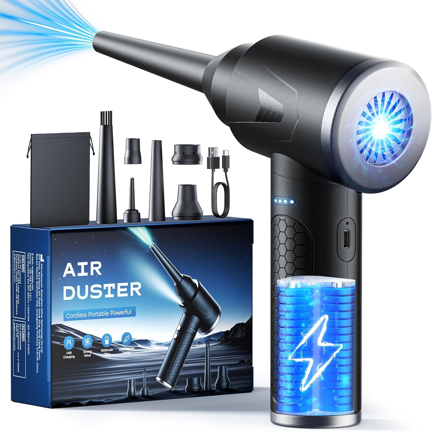 Compressed Air Duster, 100000 RPM Compressed Air Cleaner with 9000 mAh Battery,...