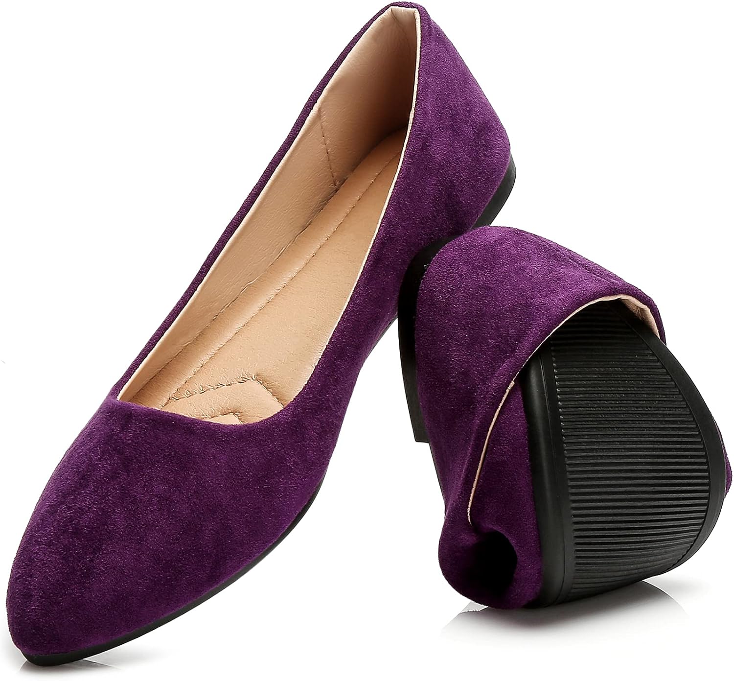 HEAWISH Women’s Black Flats Shoes Comfortable Suede Pointed Toe Slip On Casual B...