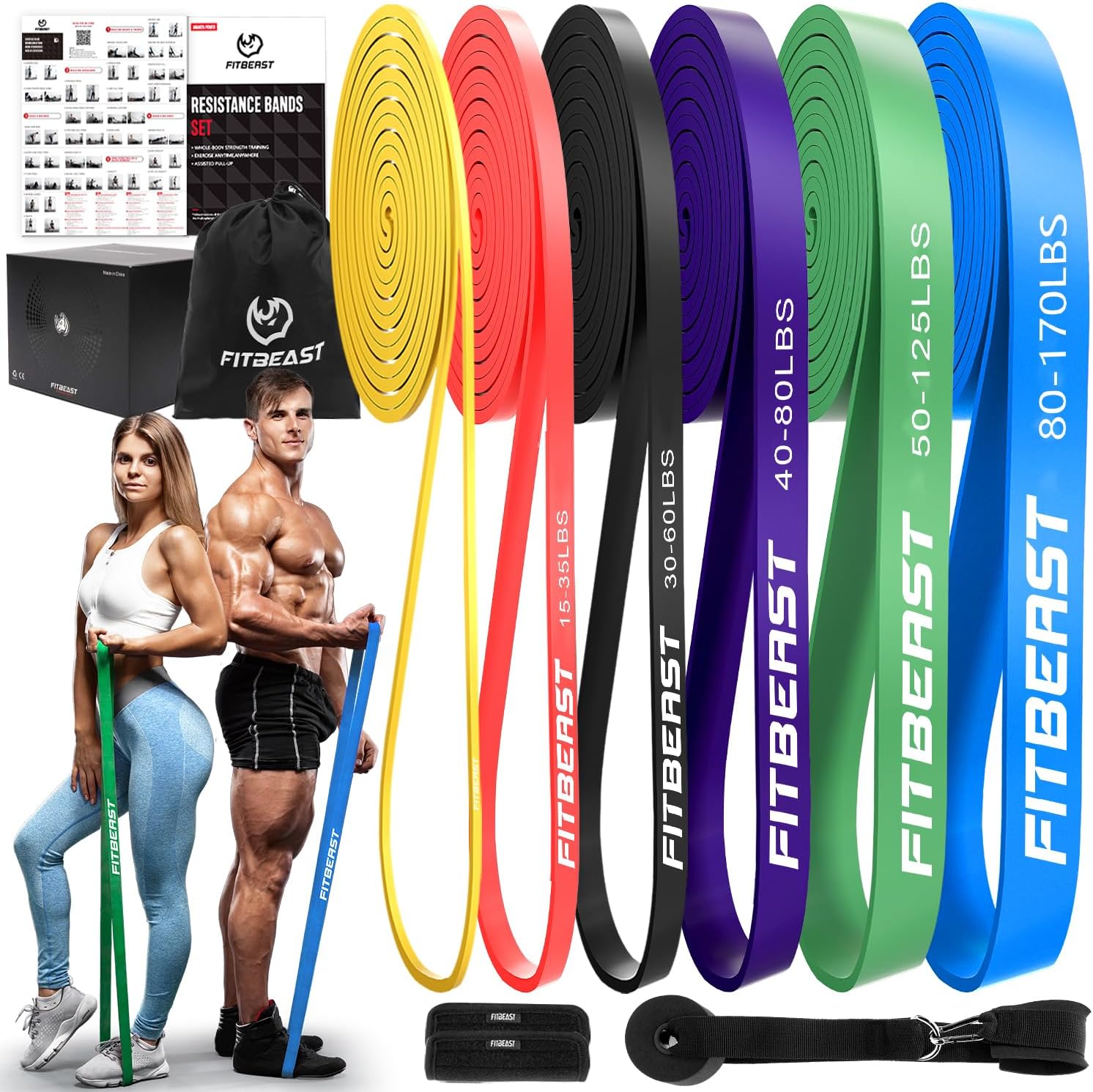 FitBeast Resistance Bands Set, 6 Different Levels, Pull Up Assist Bands for Stre...