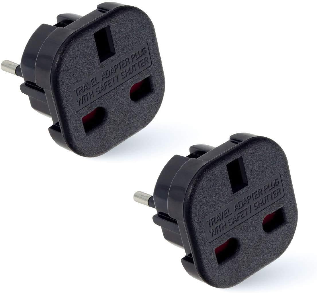 Pack of 2 Travel Adapter | UK to European Plug Adapter Converter (Euro Type C, E...