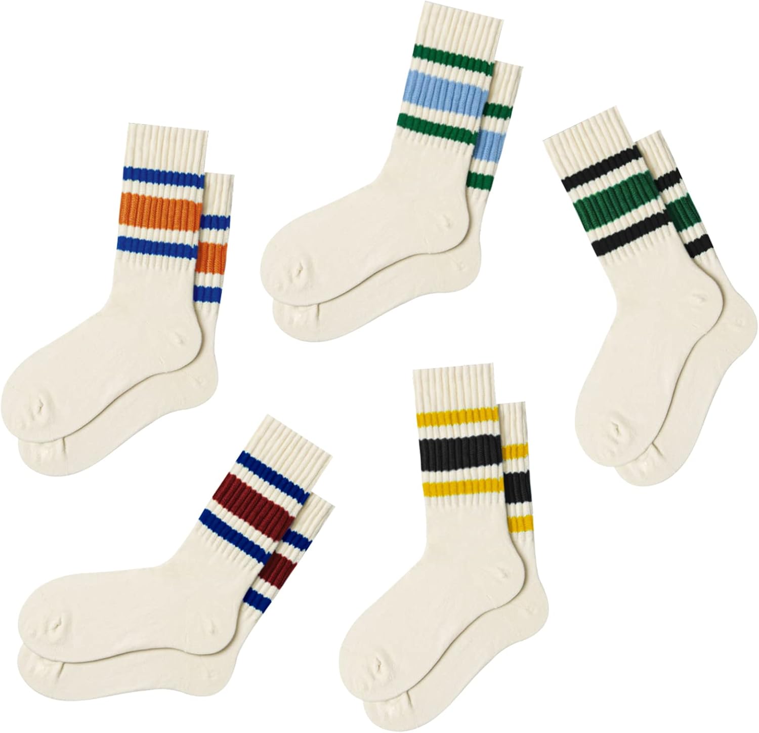Fun Novelty Striped Retro Crew Socks For Women Sporty Calf Casual Cotton Socks W...