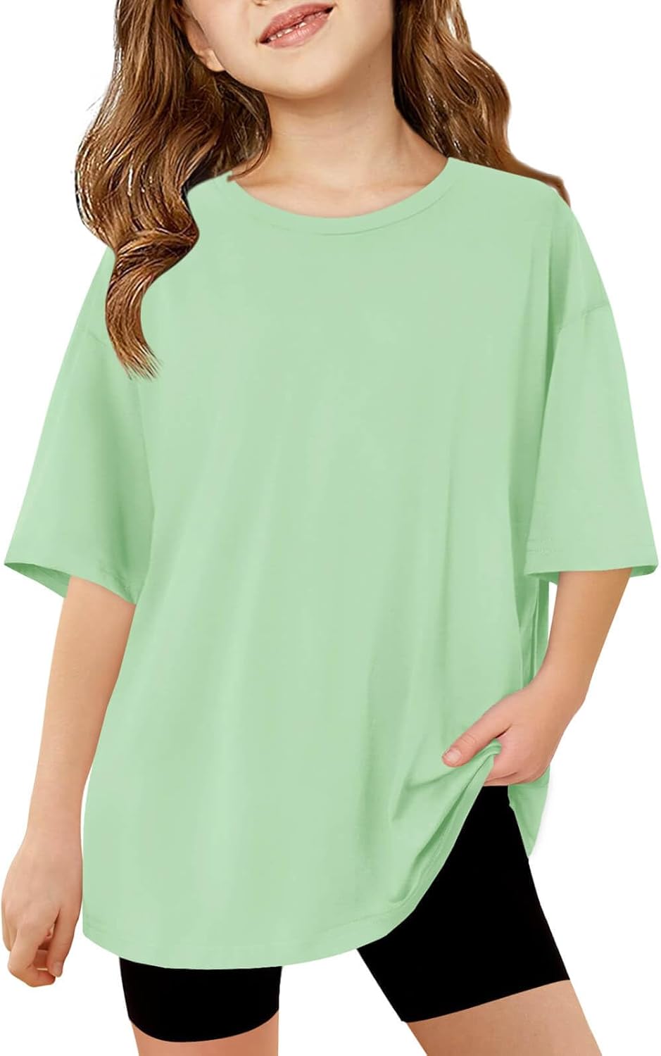 Haloumoning Girls Short Sleeve T Shirts Kids Summer Oversized Tops Casual Crewne...