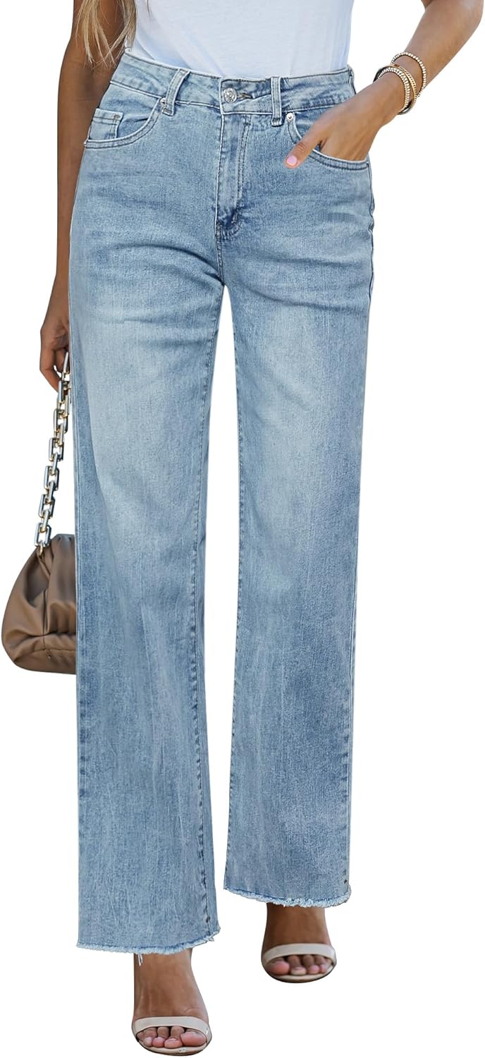 GRAPENT Straight Leg Jeans for Women High Waisted Stretchy Frayed Raw Hem Loose...