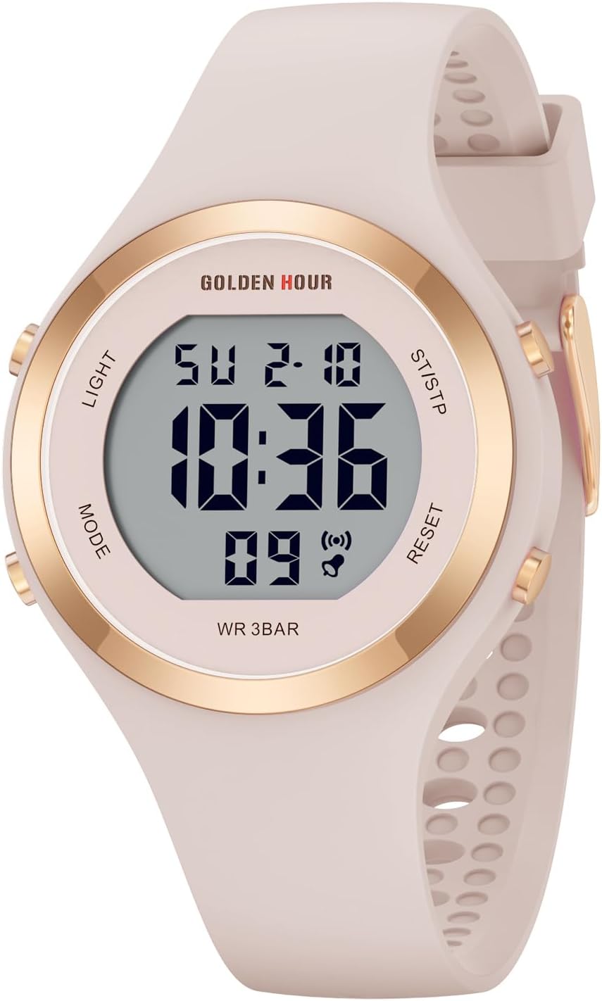 GOLDEN HOUR Digital Ladies Watches 5ATM Waterproof Sport Womens Watch with Lumin...