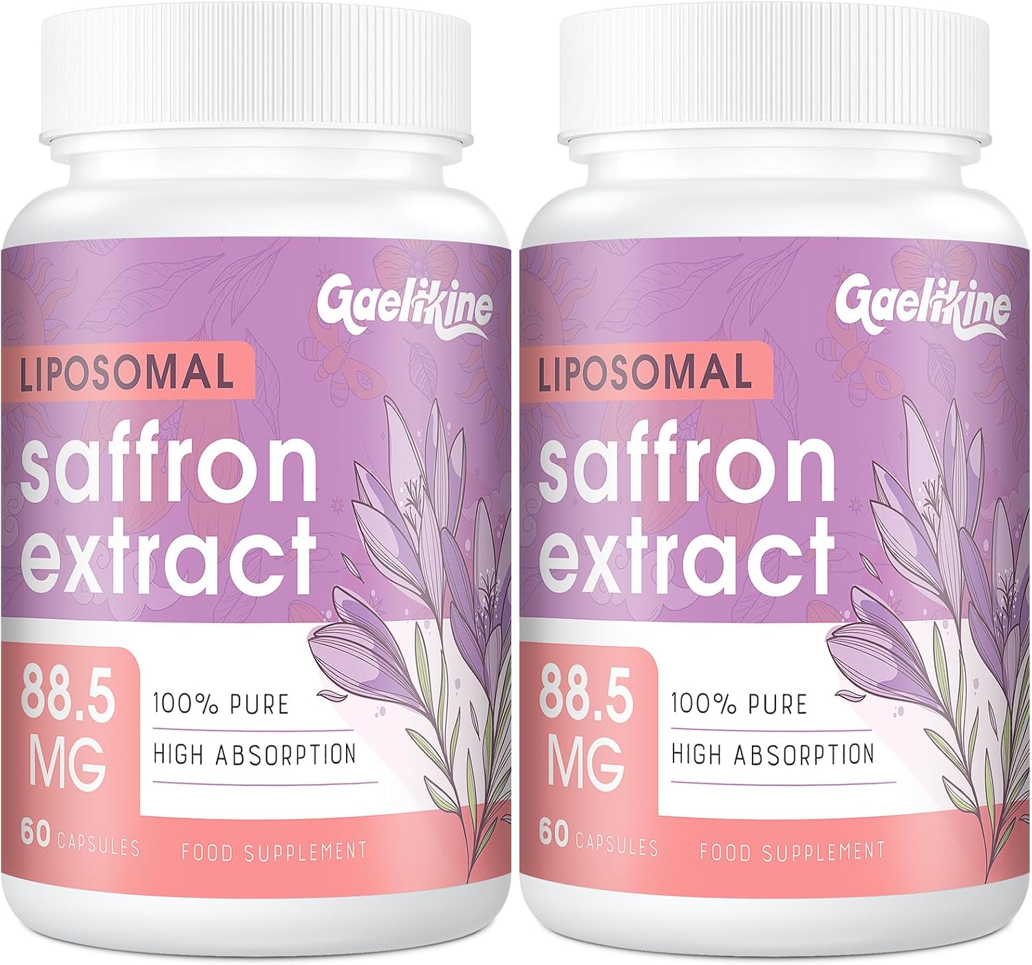 Liposomal Saffron Supplements 88.5 mg, 100% Pure Saffron Extract Capsules, Premi...