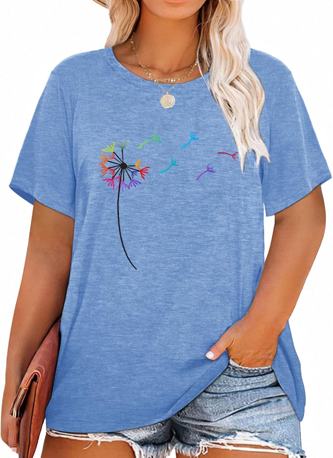 HDLTE Women Plus Size T Shirts Short Sleeve Casual Graphic Tee Tops A-b-blue 3X