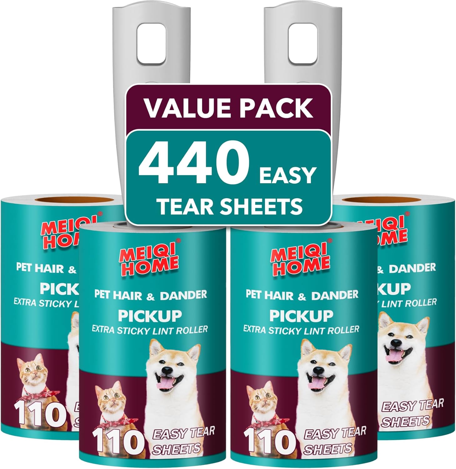 MEIQIHOME Lint Rollers for Pet Hair Extra Sticky, 440 Sheets Value Set Lint Roll...
