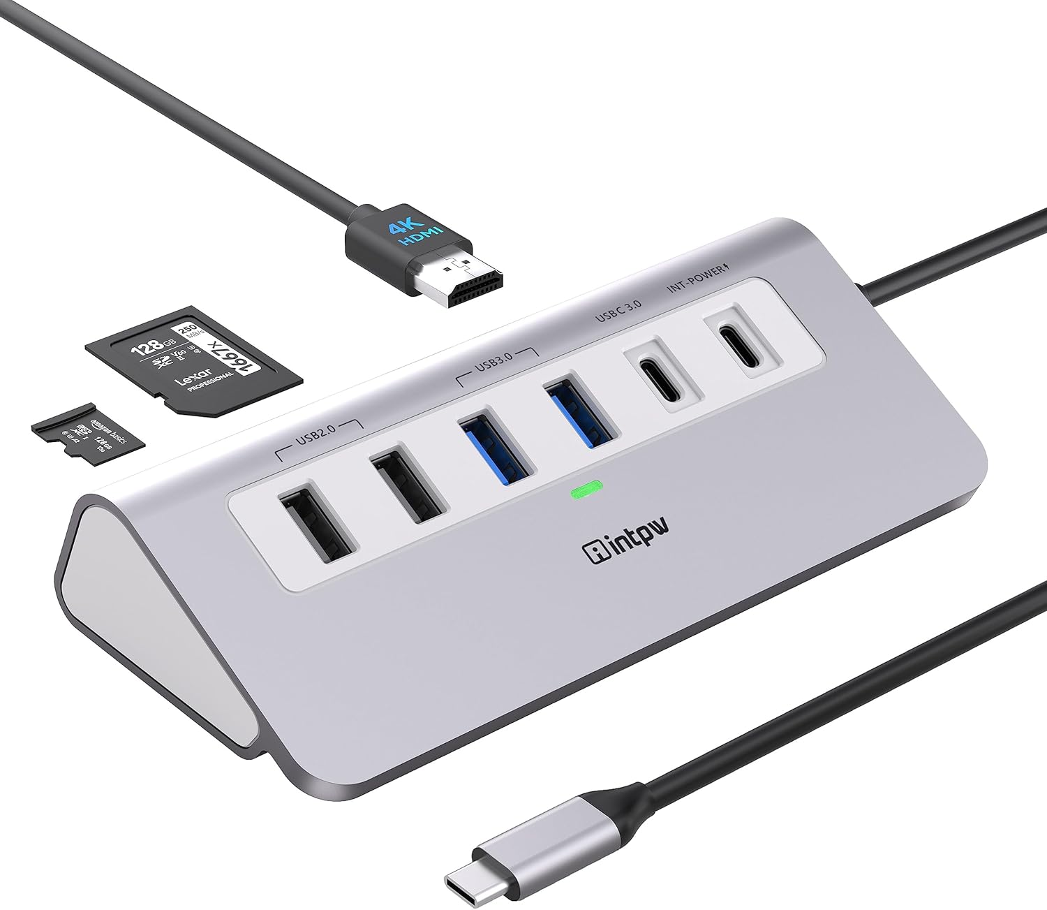 USB C Hub, intpw 9-IN-1 USB C Hub Multiport Adapter with 4K@30Hz HDMI, PD 100W,...