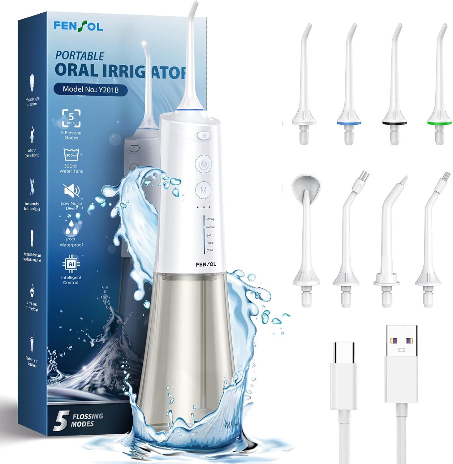 Water Flossers for Teeth Cordless, Professional Oral Irrigator Type-C Rechargeab...