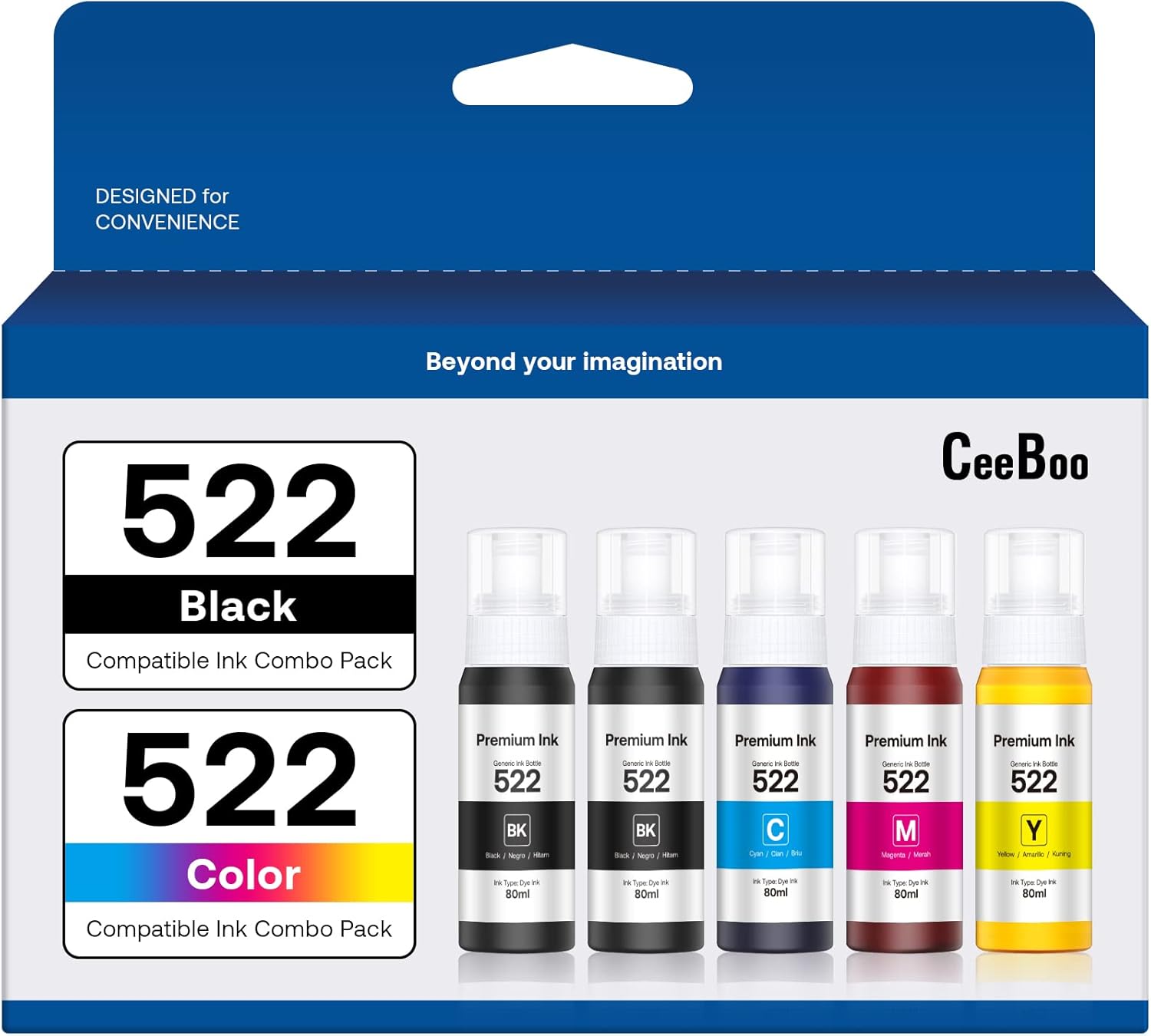 522 High Capacity (5 Bottles) Refill Ink Bottle Replacement for Epson Compatible...