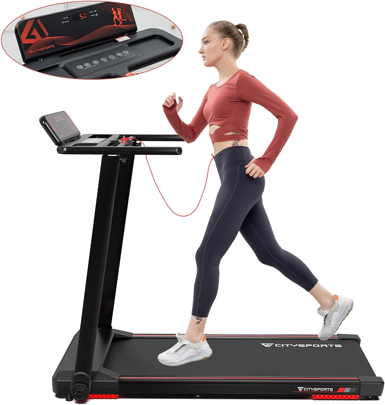 CITYSPORTS Folding Treadmill for Home,2.0HP Foldable Under Desk Treadmill Adjust...