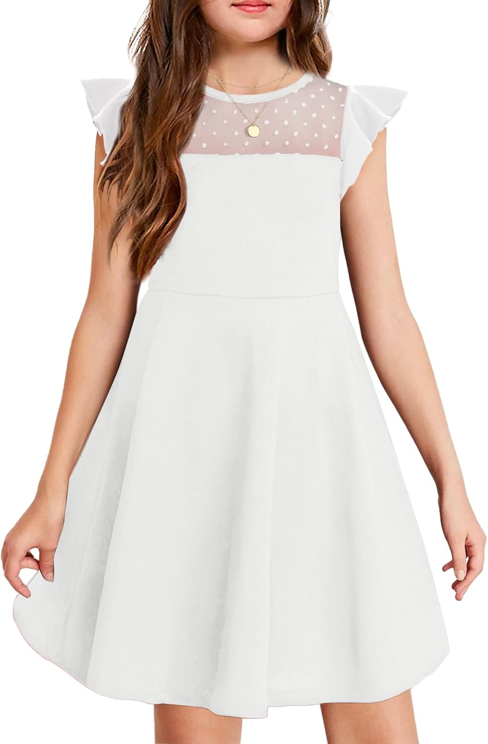 Arshiner Girls Dress Summer Ruffle Sleeve Mesh A Line Casual Party Dresses with...