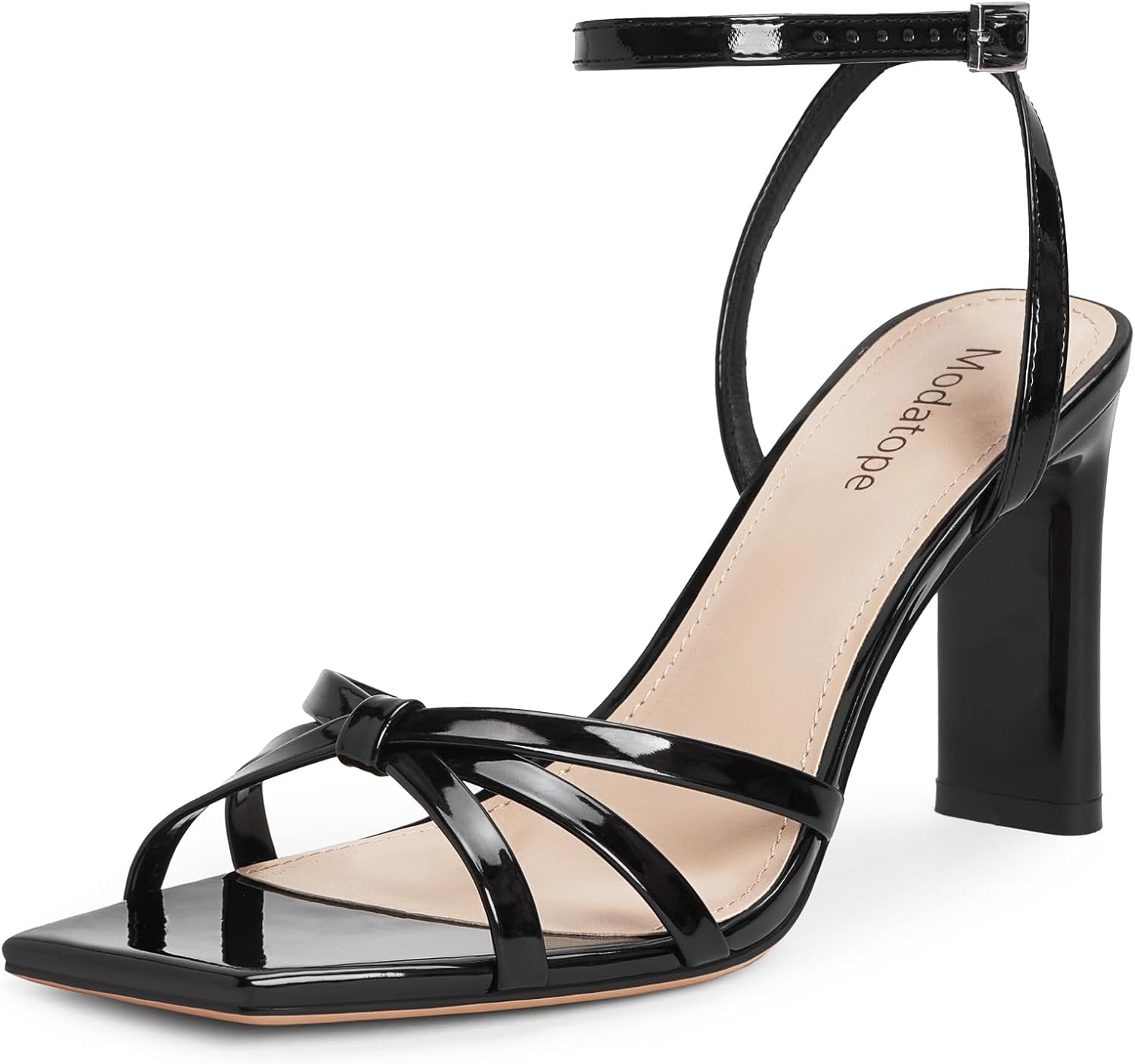 Modatope Strappy Heels for Women Square Open Toe Chunky High Heels Ankle Strap H...