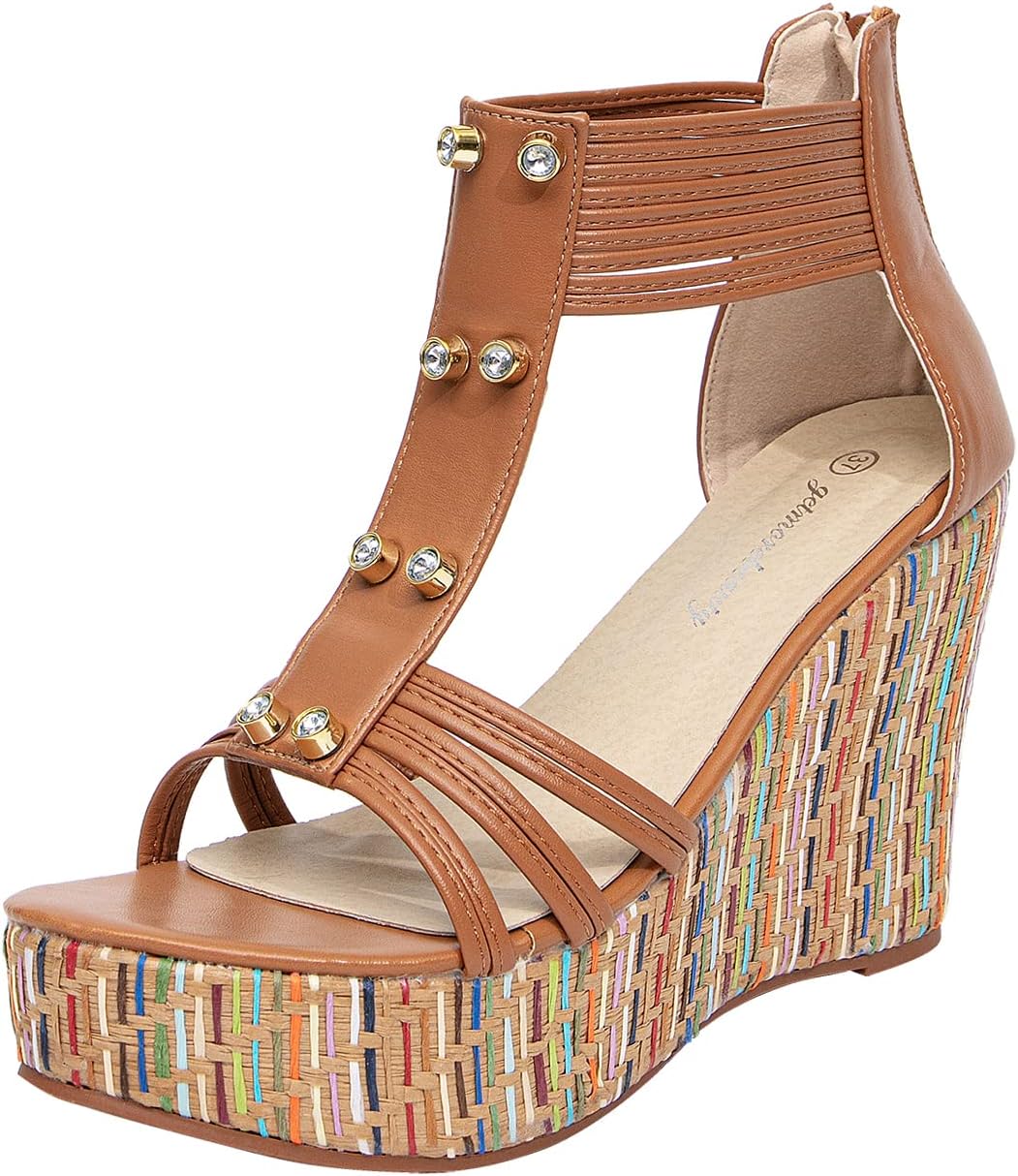 getmorebeauty Women's Wedge Sandals With Pearls Across The Top Platform Sandals...
