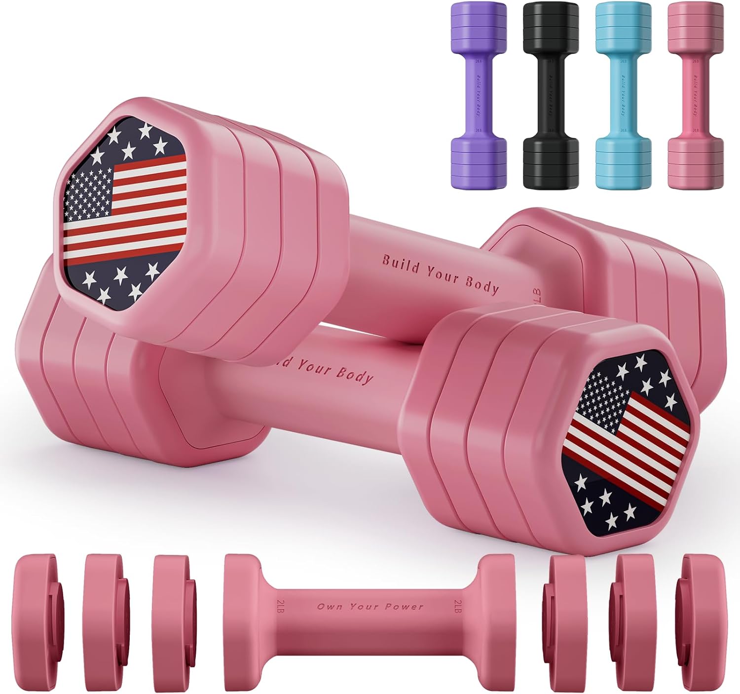 Adjustable Dumbbell Set of 2, 4 in 1 Hand Weights for Women at Home, 5 lb Weight...