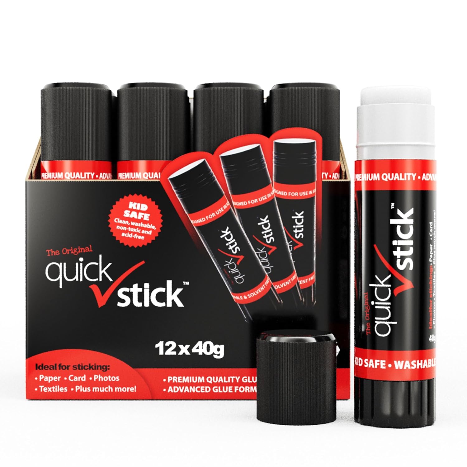 Quick Stick Glue Stick Pack of 12 x 40g Multipack Strong Hold Original Quality A...