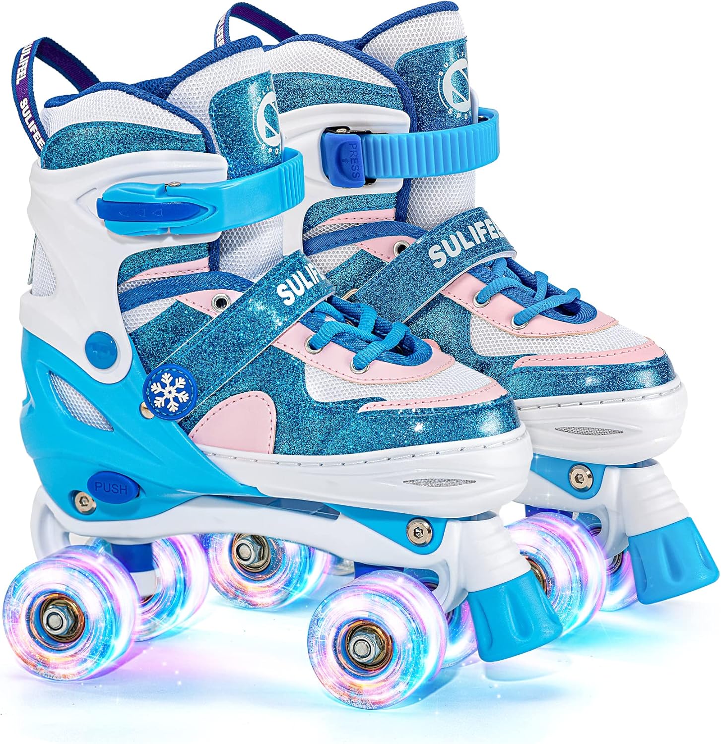 SULIFEEL Rainbow Unicorn 4 Size Adjustable Light up Roller Skates for Girls Boys...