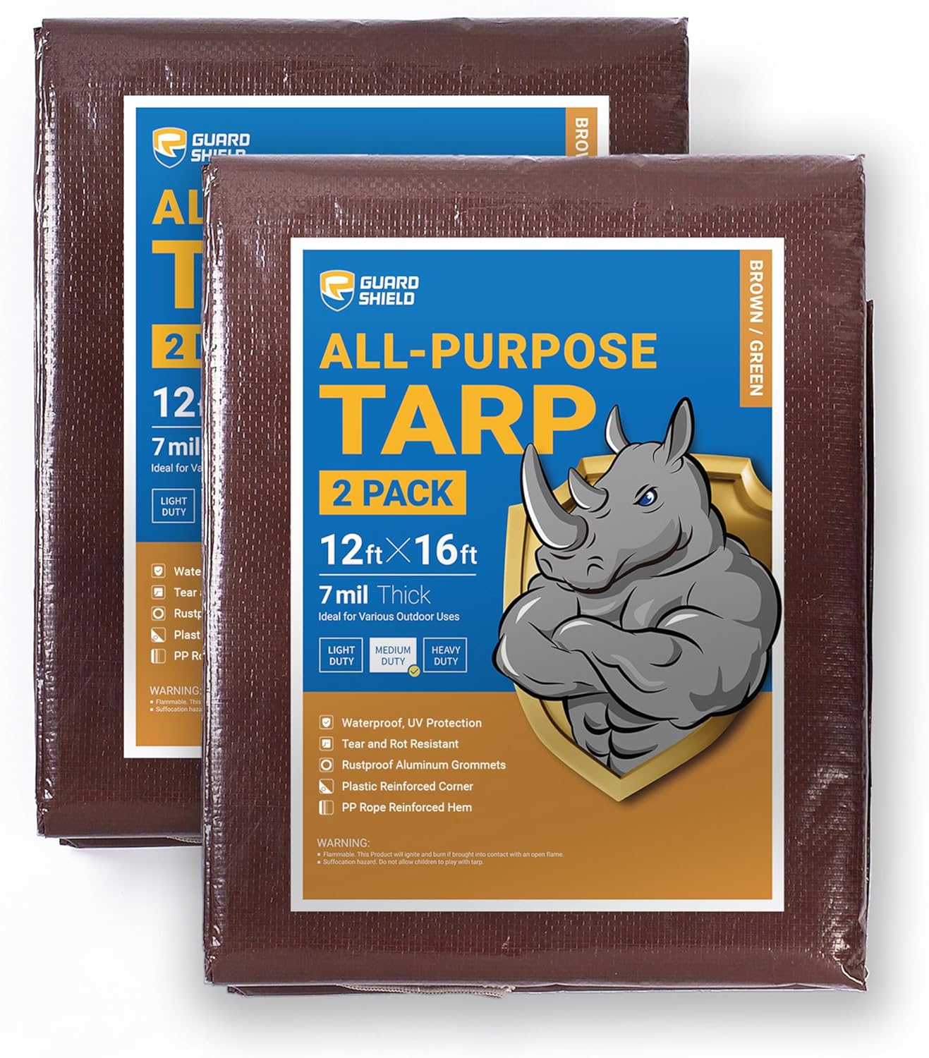 GUARD SHIELD Brown/Green Tarp 12x16 Feet Medium Duty Outdoor Waterproof Multi Pu...