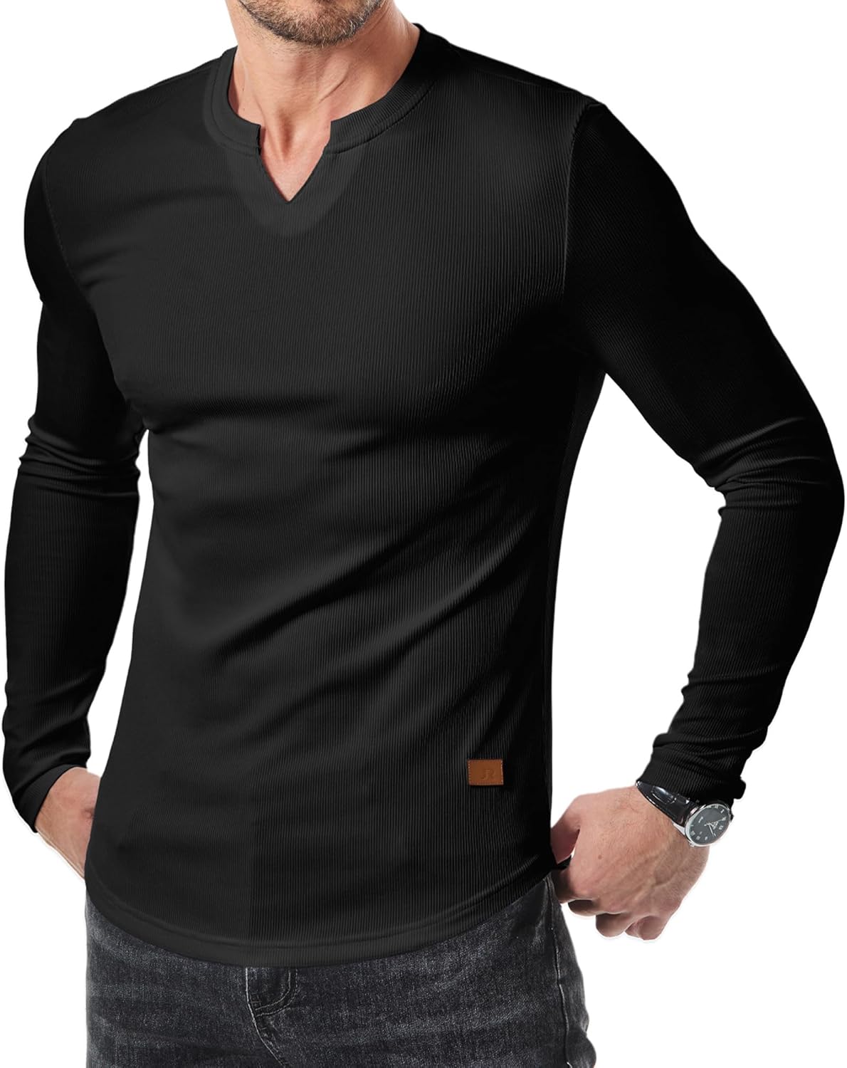 JMIERR Mens Long Sleeve Muscle T Shirts Casual V-Neck Longline Ribbed Tee Shirts...