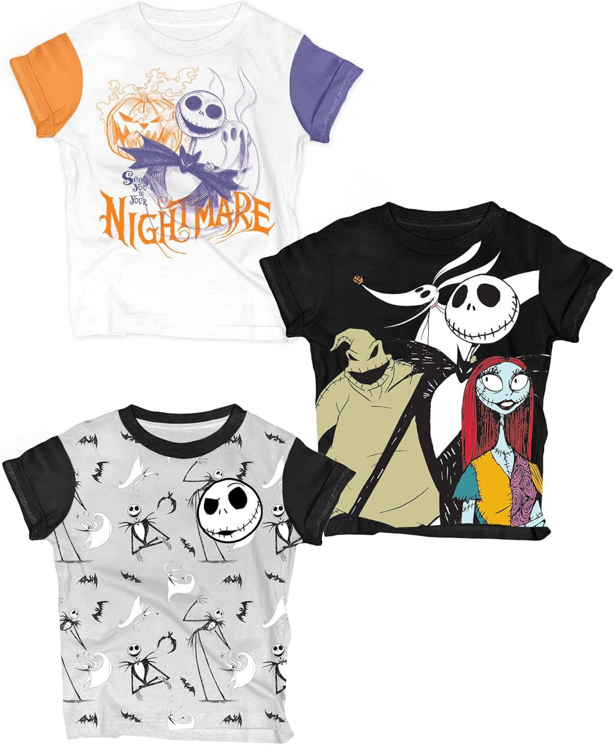 The Nightmare Before Christmas T-Shirts (3 Pack) Jack Skellington, Zero & Oogie...