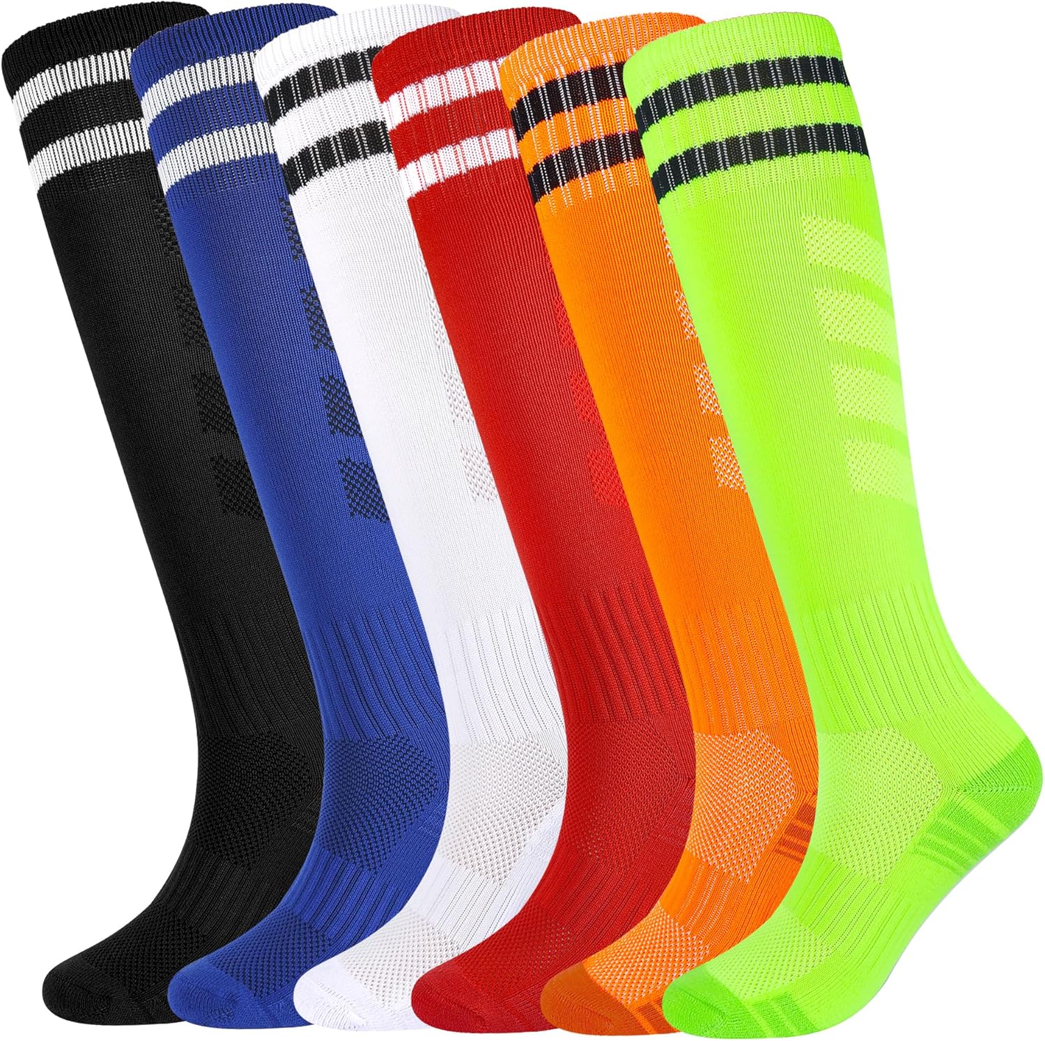Kids Soccer Socks Boys Football Socks 6 Pairs Girls Striped Knee High Sock Baseb...