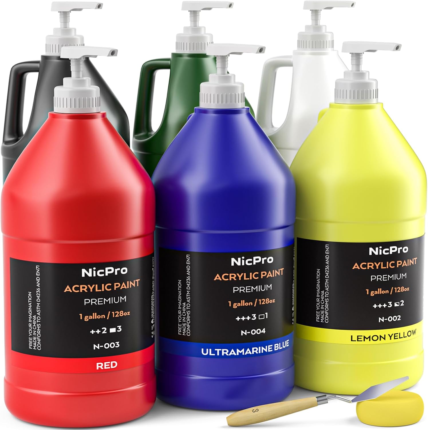 Nicpro 6 Colors Large Bulk Acrylic Paint Set (128 oz, 1 Gallon) Rich Art Paintin...