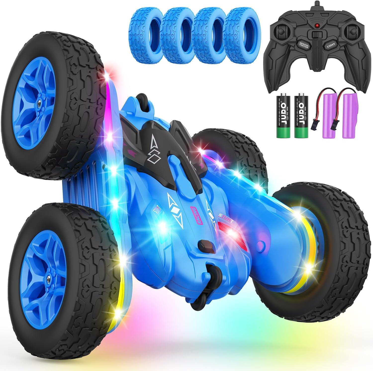 Remote Control Car, Rc Cars Stunt Kids Toys New Upgraded Strip Lights and Headli...