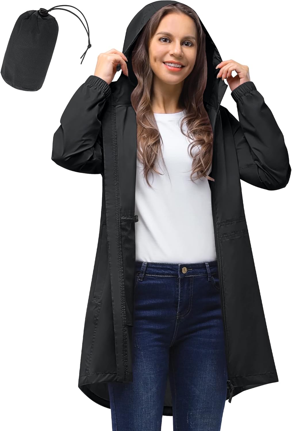 33,000ft Women's Rain Jacket Lightweight Hooded Long Rain Coat Waterproof Jacket...