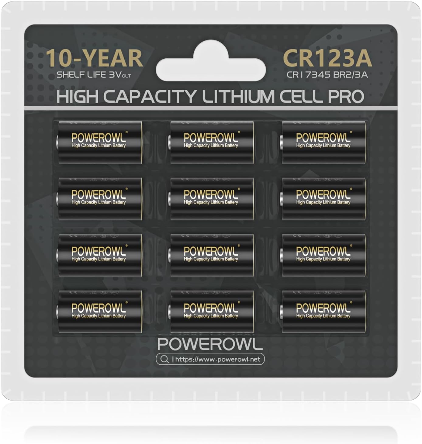 POWEROWL CR123A 3V Lithium Battery 12 Count, High Capacity 123A 123 C123 Batteri...