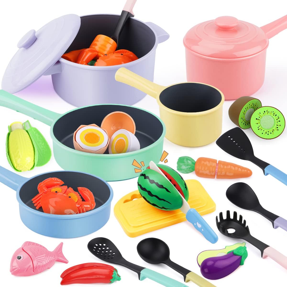 GILOBABY Kitchen Pretend Toy, Role Play Cutting Fruit Food Toy & Cookware Pot &...
