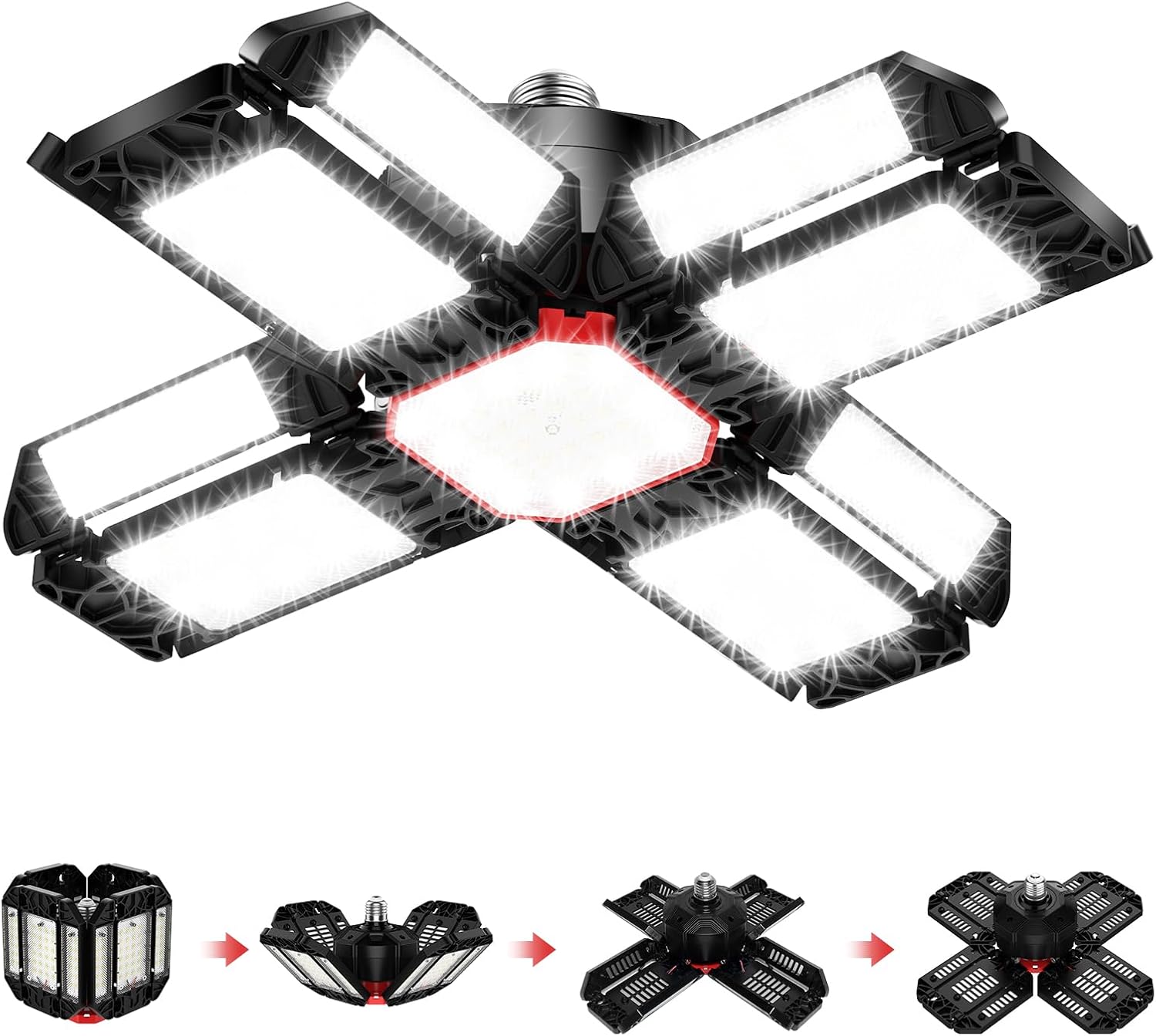 Rafow 200W LED Garage Light 1 Pack - 20000LM 6500K Deformable Ceiling Lighting F...