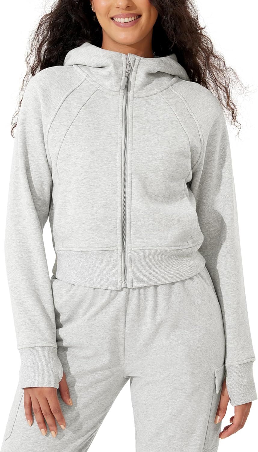 ODODOS Full-Zip Cropped Hoodies for Women Fleece Lined Long Sleeve Crop Sweatshi...