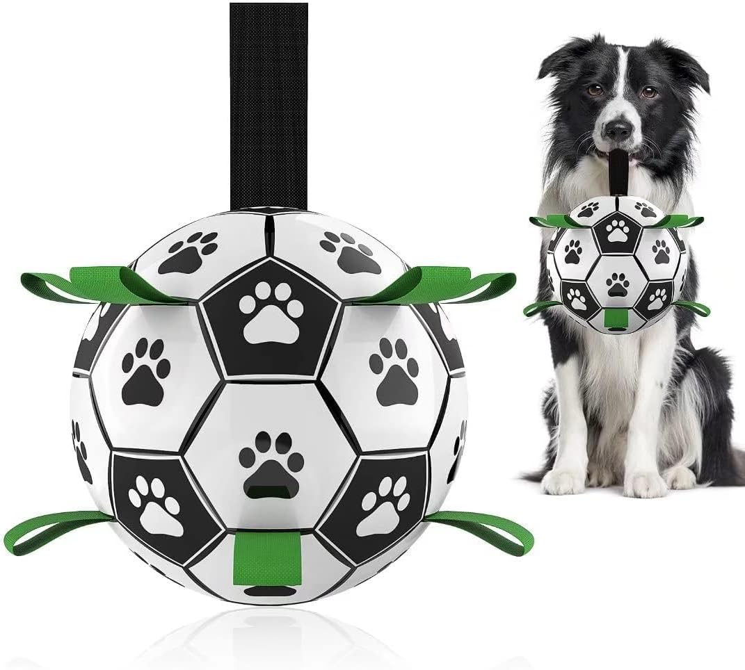 QDAN Dog Toys Soccer Ball with Straps, Interactive Dog Toys for Tug of War, Pupp...