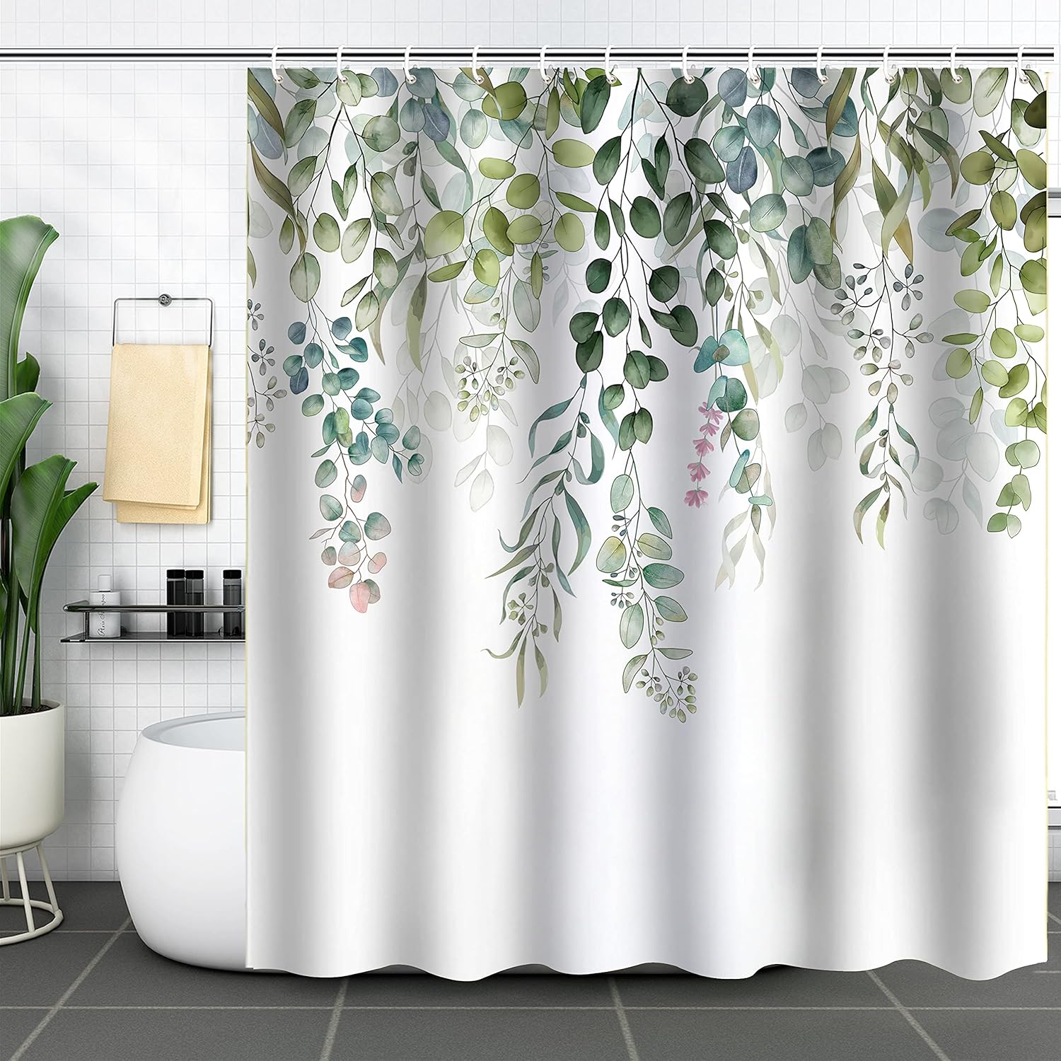 WELTRXE Shower Curtain Mould Proof Mildew Resistant, Bathroom Curtain with 12 Ho...