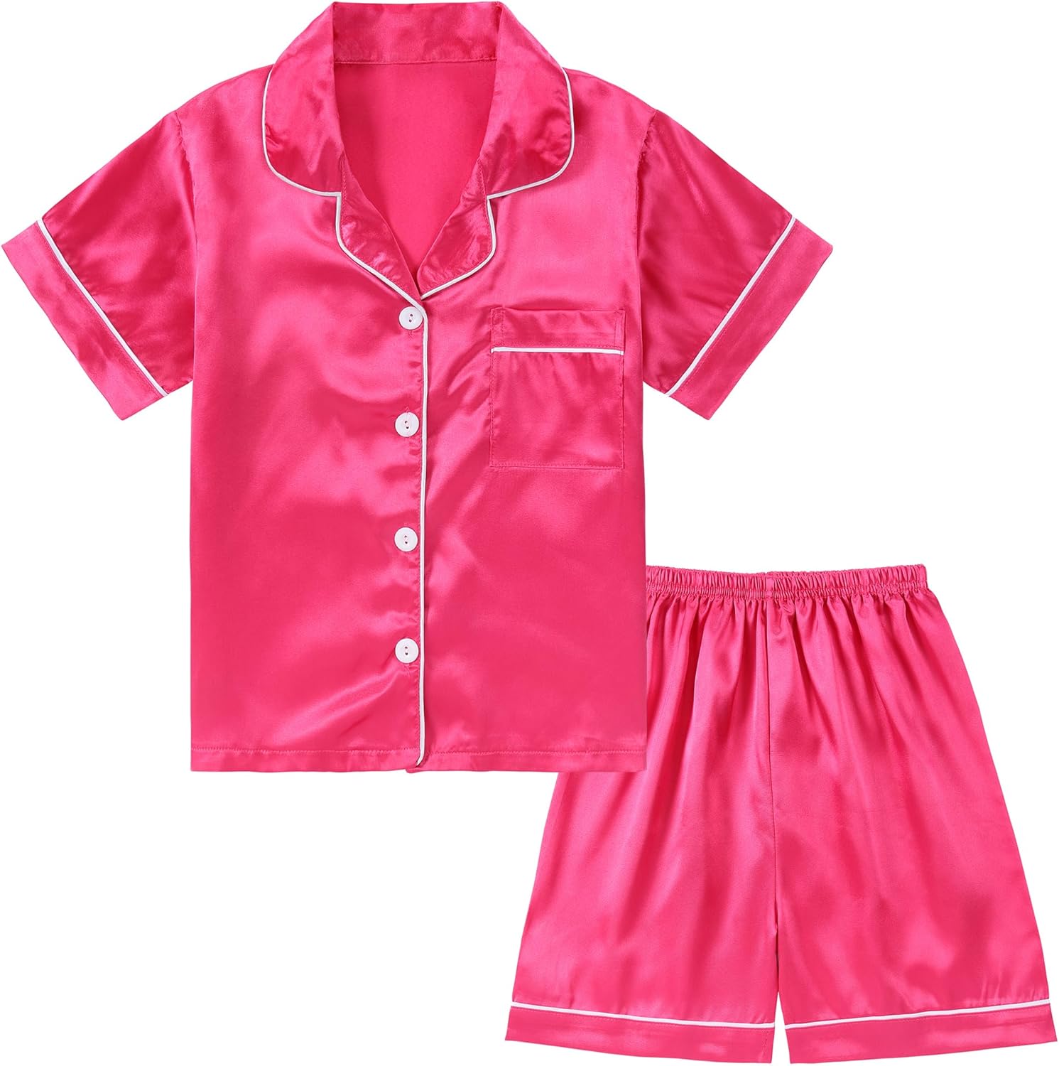 DIPUG Girls Pajamas Satin Pajama Set Silk Pjs Short Sleeve Sleepwear Short Sleev...