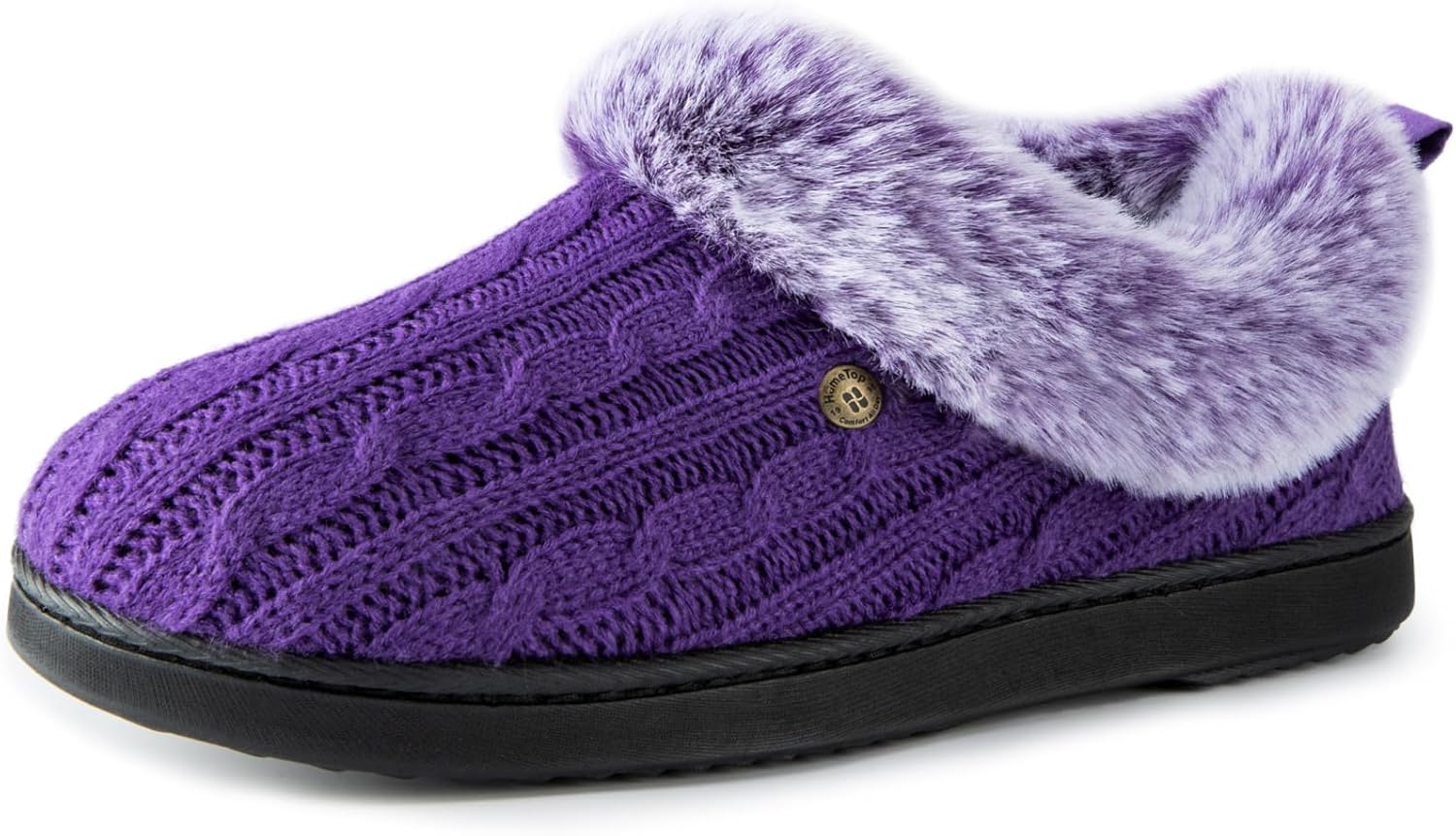 HomeTop Women's Cable Knit Slippers Breathable Warm Comfy Non-slip Indoor Outdoo...
