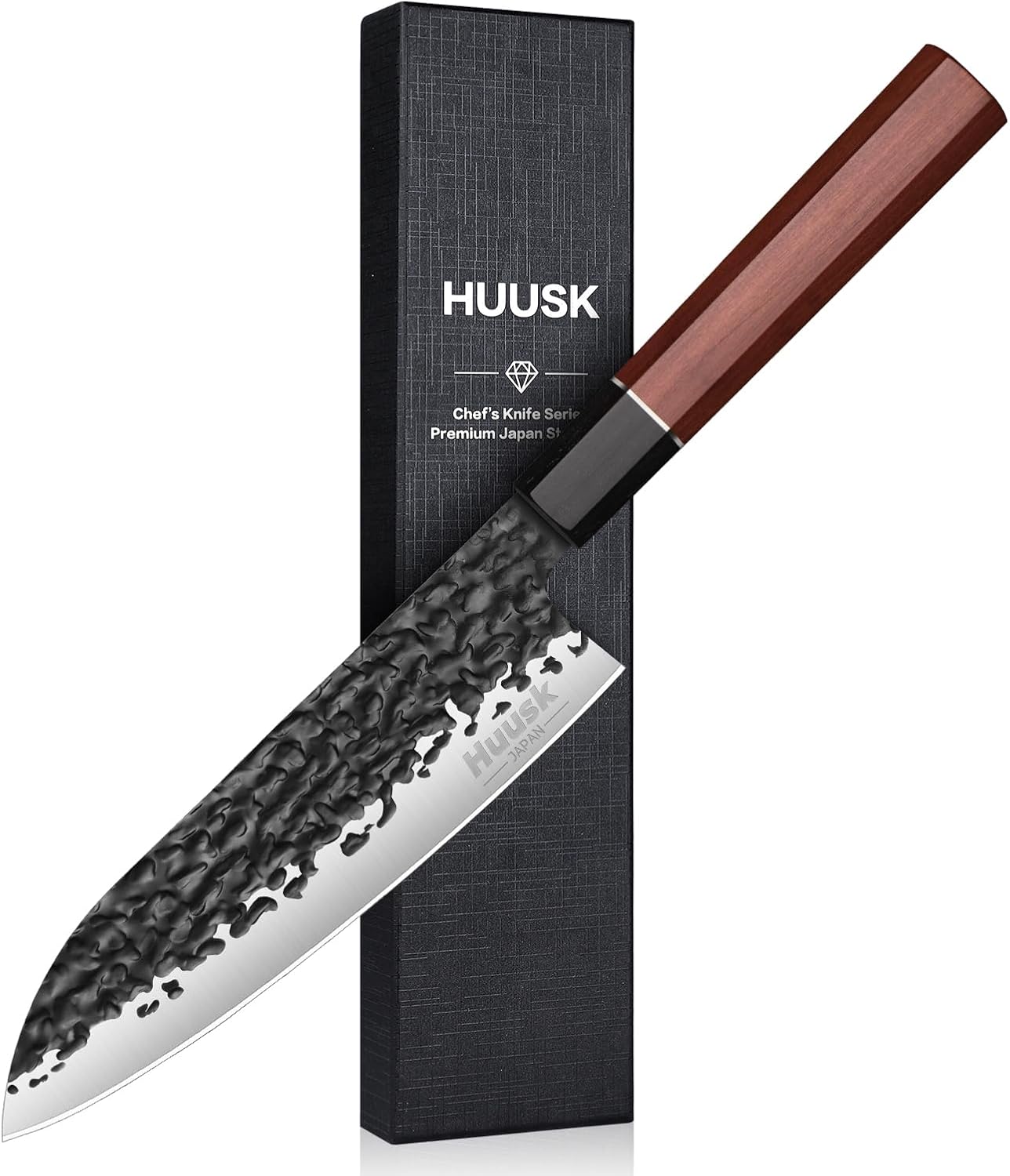Huusk Japanese Santoku Chef Knife - 7" Hand Forged Knives, 3 Layers 9CR18MOV Hig...