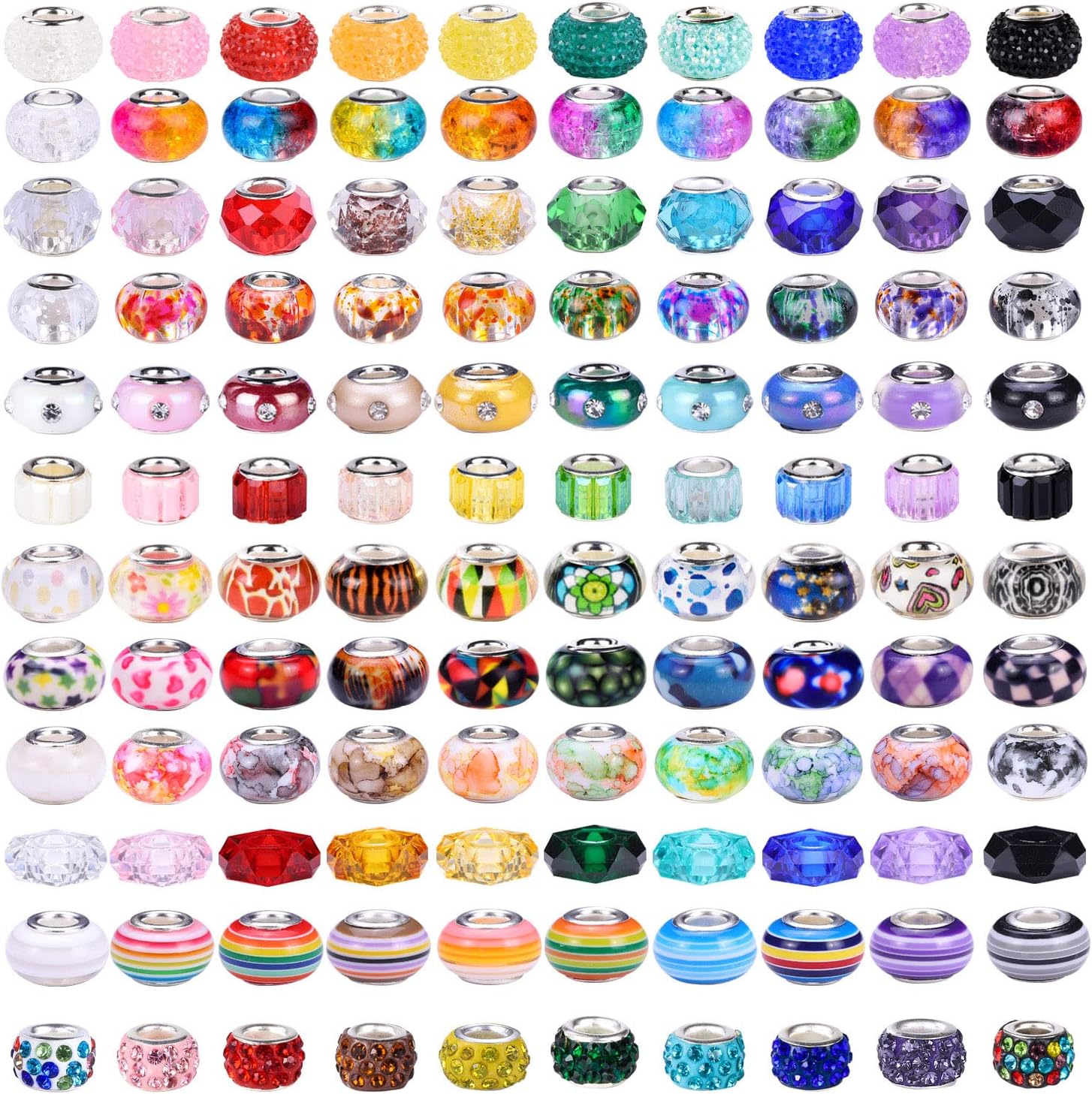 240 Pieces Assorted European Craft Beads Large Hole Lampwork Spacer Beads Colorf...