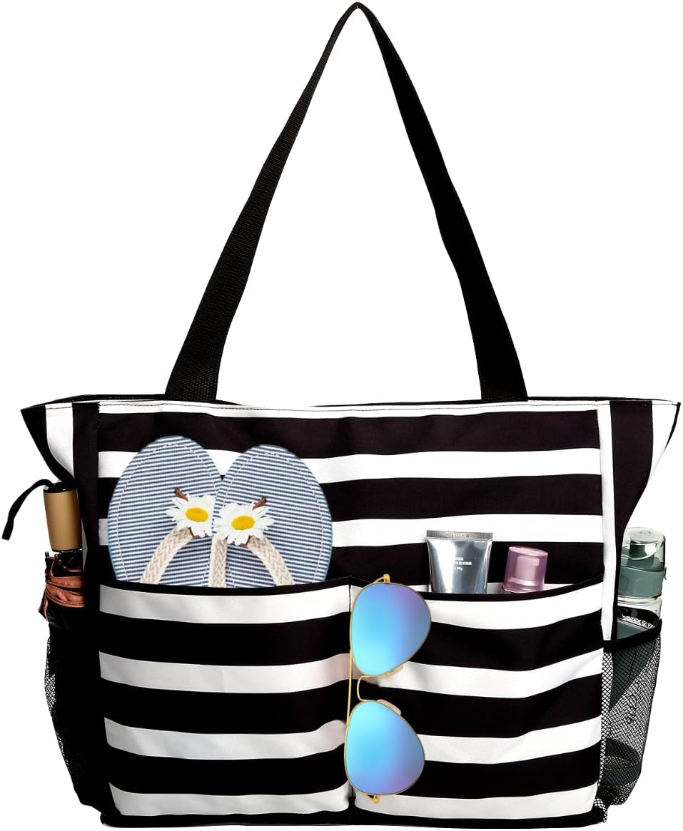 TAHAVICE Extra Large Beach Bags for Women, Waterproof Beach Tote Bag with Zip an...